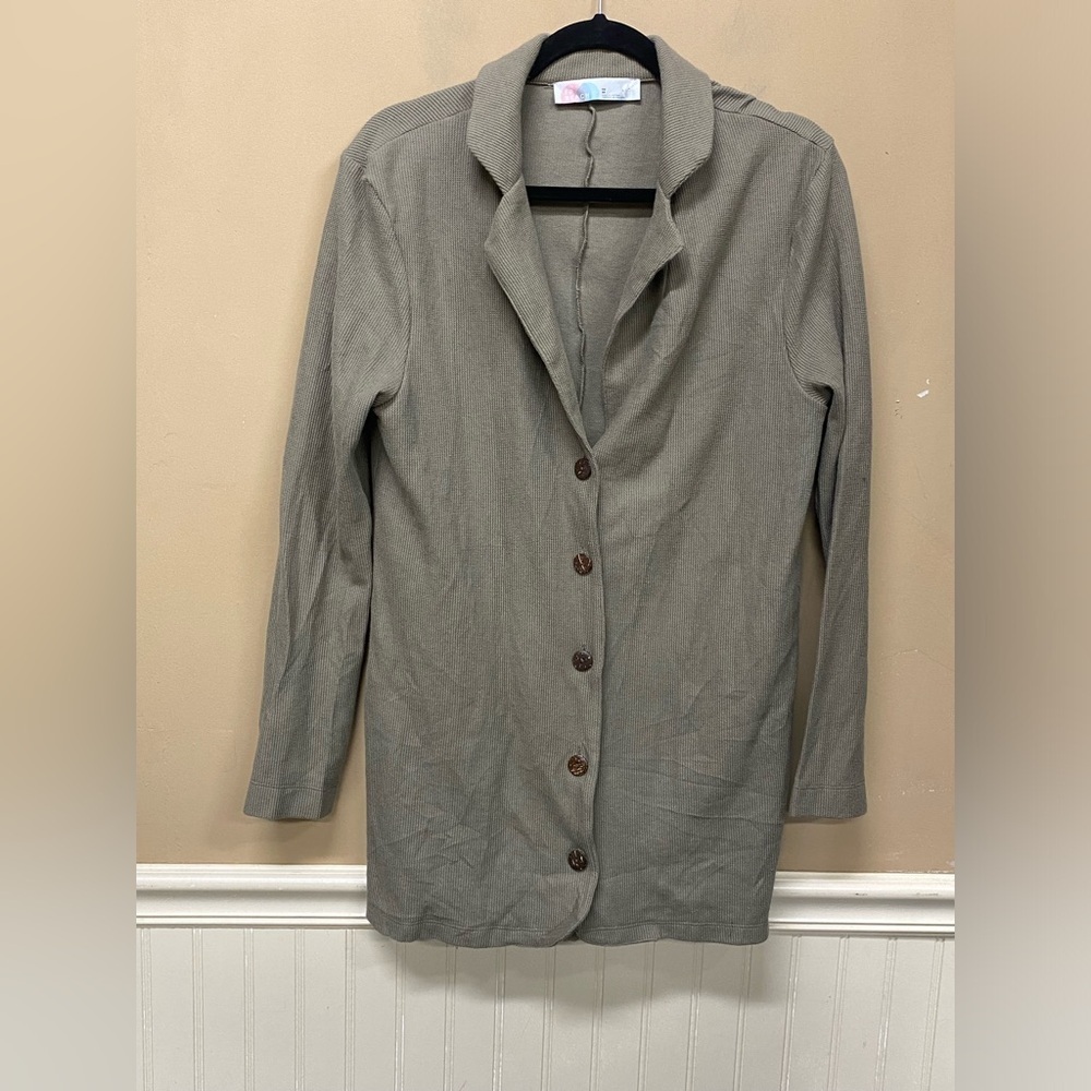 Women’s Long Button Front Jacket - Olive Taupe